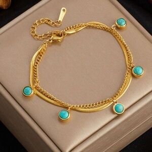 Gold and Turquoise Charm Bracelet stainless steel